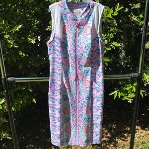 Lilly Pulitzer Pink and Blue Sleeveless Midi Dress